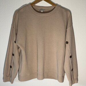 Chenault Tan Pullover Sweater‎ Buttons Down Sleeves Size M